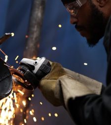 Closeup of a welding student welding